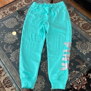 Victorias Secret Pink Relaxed Jogger Sweatpants Teal Ice Shine Foil Bling NWT